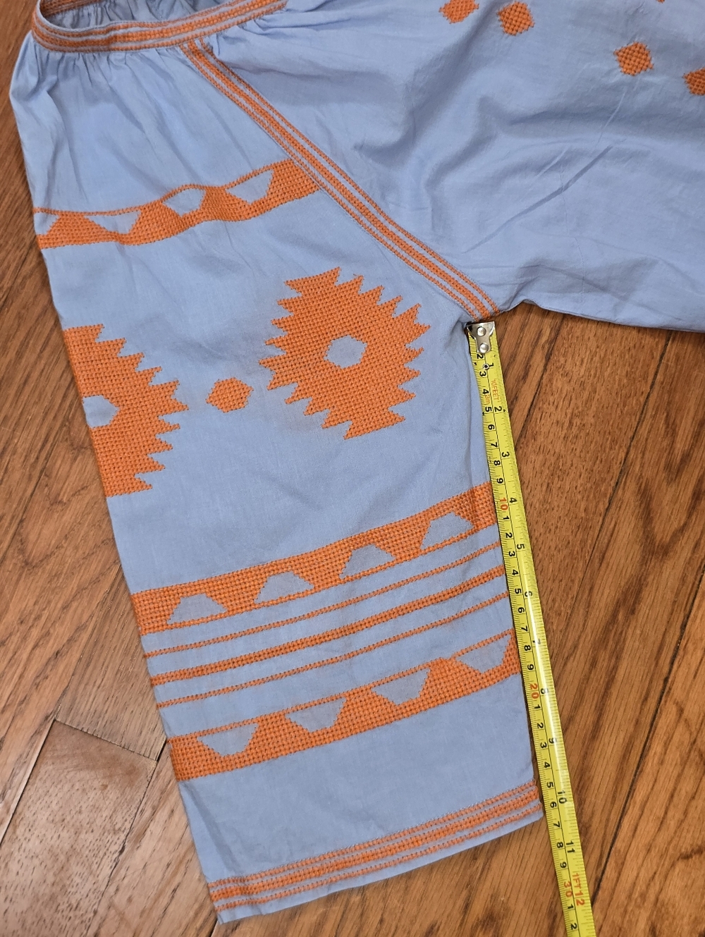 Gretchen Scott Montezuma Tunic Light Blue Orange Embroidered Cotton Boho Top XL - Picture 14 of 14